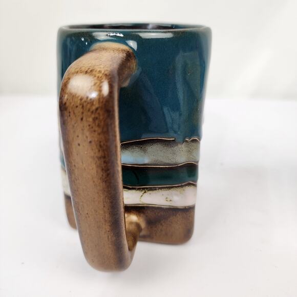 Mara Mexico Pottery Stoneware Square Mug Moose Pine Trees Moon Stars - Signed - Picture 4 of 7